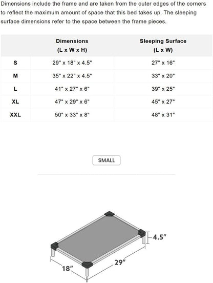Chew Proof Elevated Cooling Outdoor Cot Bed for Small Dogs & Puppies - Virtually Indestructible, Preassembled, Withstands Aggressive Chewers - S, Black Mesh