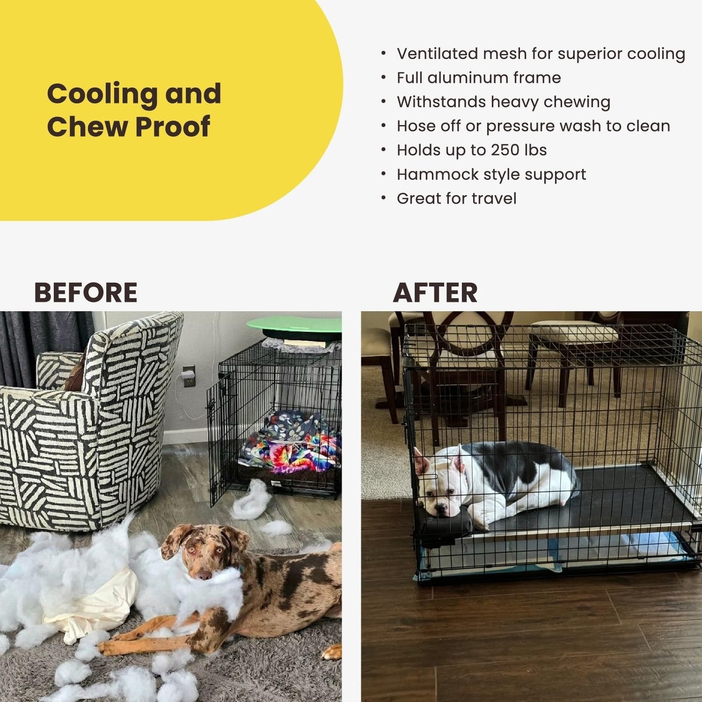 Chew Proof Elevated Cooling Outdoor Cot Bed for Small Dogs & Puppies - Virtually Indestructible, Preassembled, Withstands Aggressive Chewers - S, Black Mesh